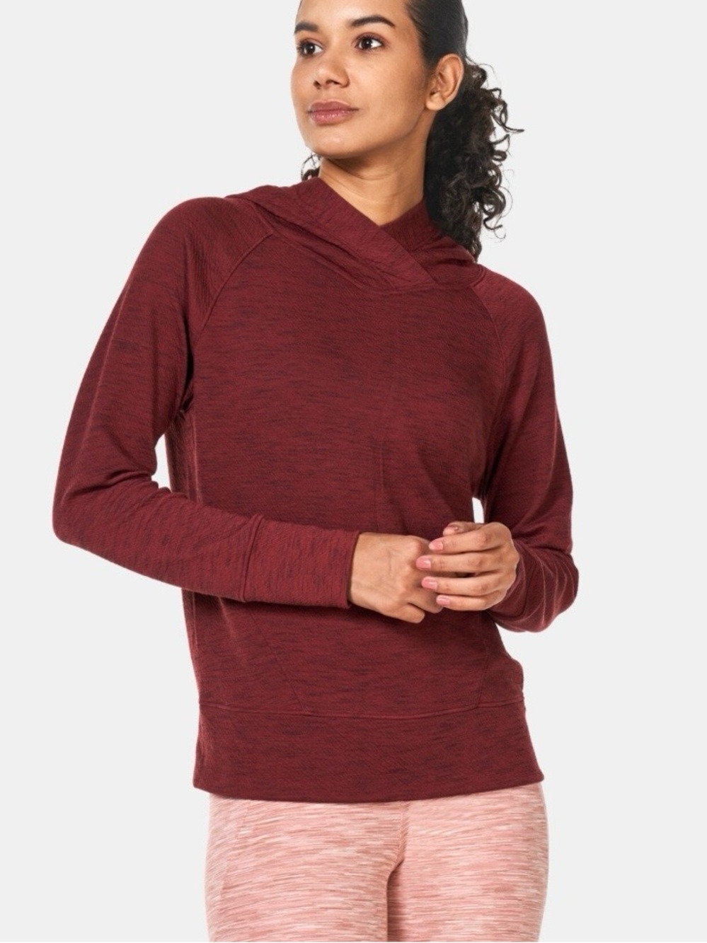 PRANA Women’s Sunrise Super Soft Hoodie In Heathered Burgundy Sz M